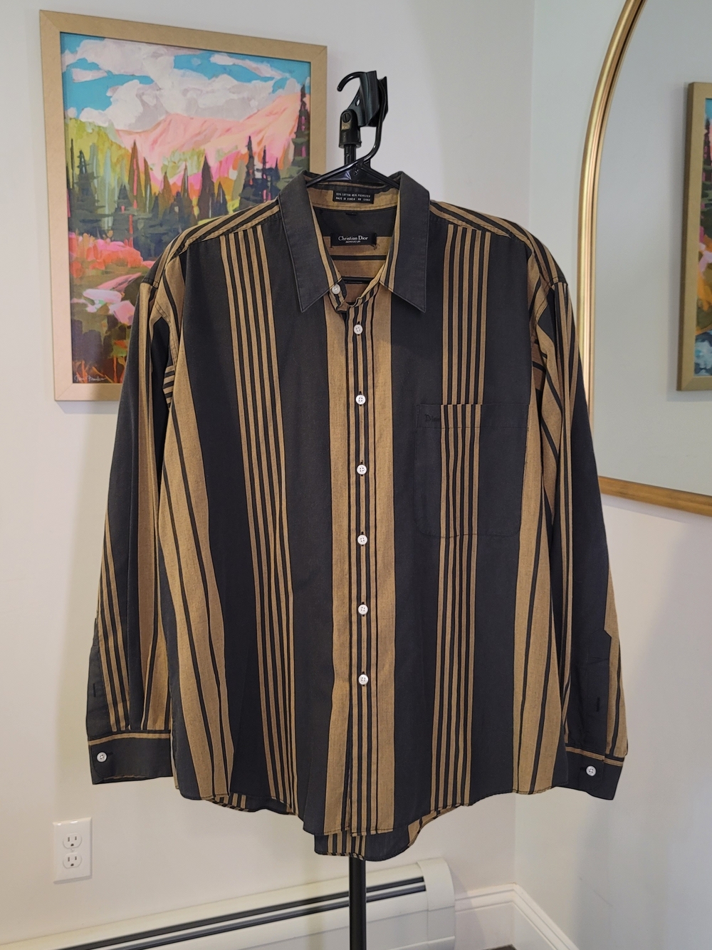 Vintage CHRISTIAN‎ DIOR Monsieur Long Sleeve Button Down Shirt Striped Men's XL